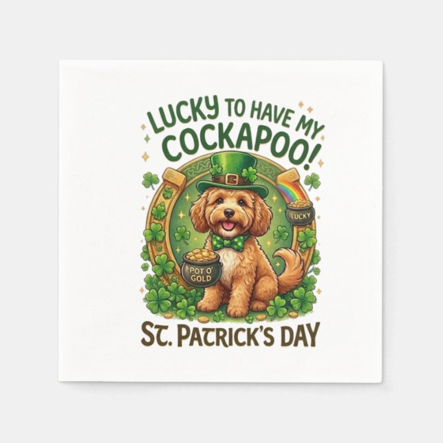 Cockapoo St Patrick's Day Lucky Dog Guldgruva Pappersservett (Framsidan)