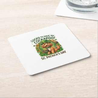 Cockapoo St Patrick's Day Lucky Dog Guldgryte Underlägg Papper Kvadrat