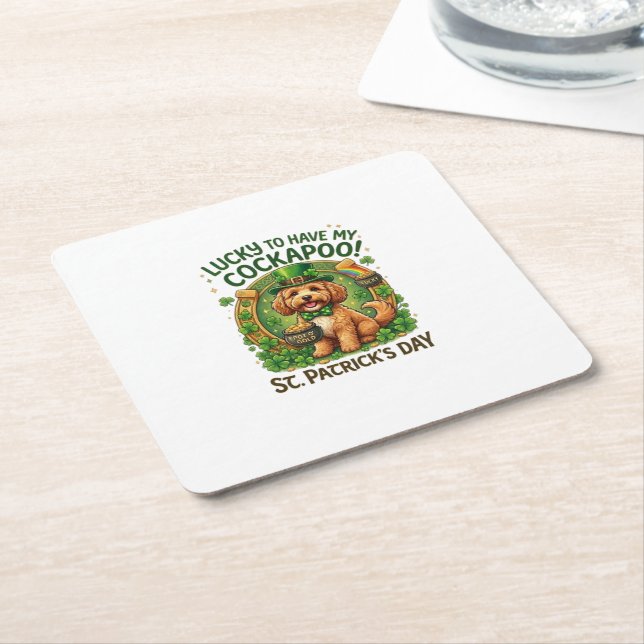 Cockapoo St Patrick's Day Lucky Dog Guldgryte Underlägg Papper Kvadrat (Vinklad)