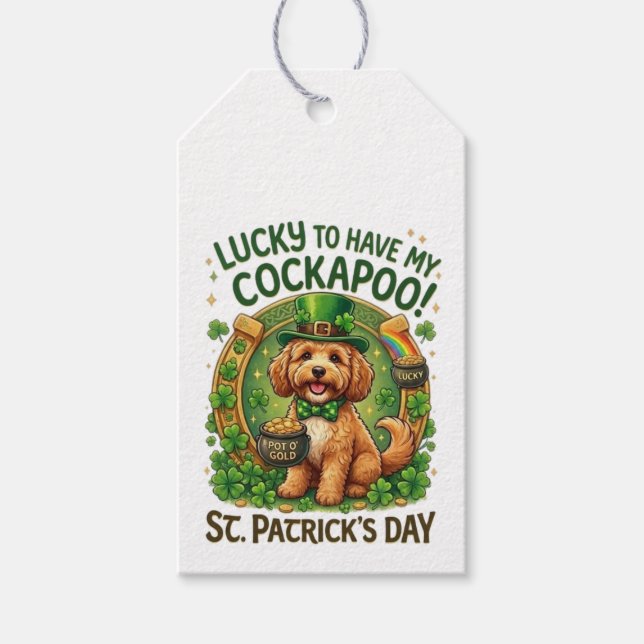 Cockapoo St Patrick's Day Lucky Dog Pot of Gold Presentetikett (Framsidan)