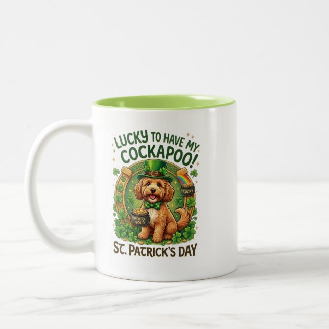 Cockapoo St Patrick's Day Lucky Dog Pot of Gold Två-Tonad Mugg (Vänster)