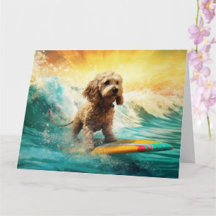 Cockapoo Strand Surfing Målning Kort