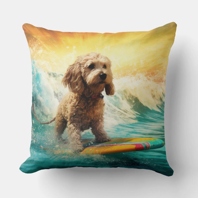 Cockapoo Strand Surfning Målning Kudde (Framsida)