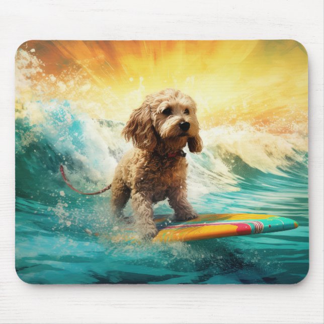 Cockapoo Strand Surfning Målning Musmatta (Framsidan)