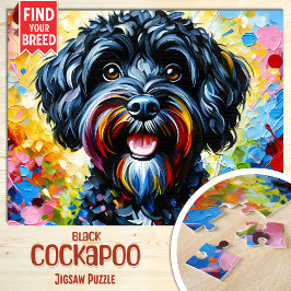 Cockapoo Svart Hund Porträtt Akryl Konsttryck Hund Pussel