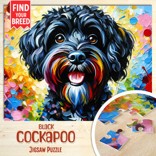Cockapoo Svart Hund Porträtt Akryl Konsttryck Hund Pussel