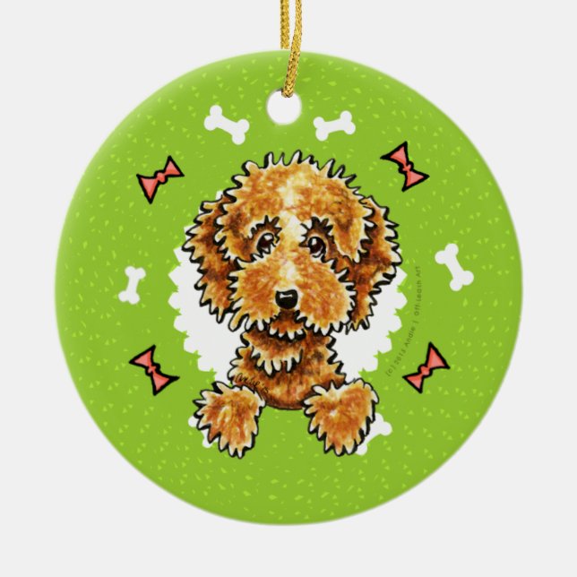 Cockapoo Tan Hund Bones-julfransen Julgransprydnad Keramik (Framsidan)