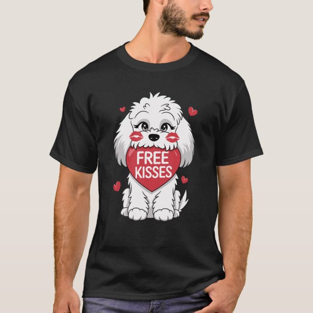 Cockapoo Valentines day Free Kisses T Shirt (Framsida)