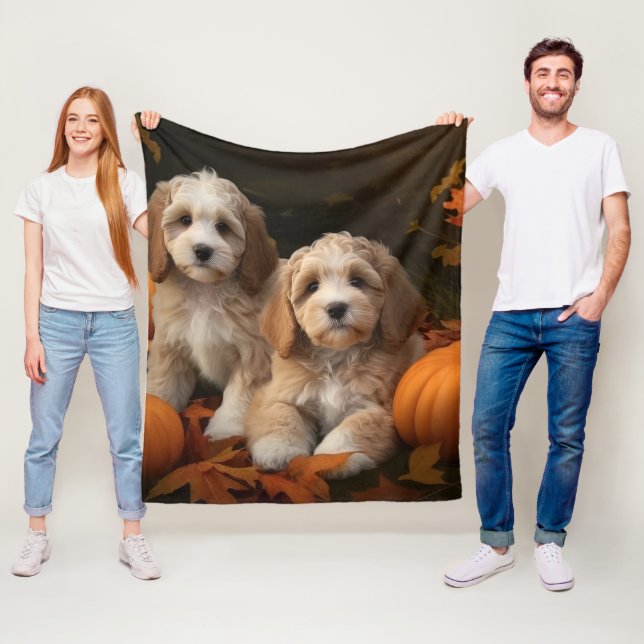 Cockapoo-valp Höstglädje Pumpa  Fleecefilt (På plats)