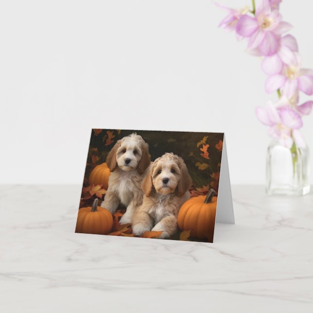 Cockapoo-valp Höstglädje Pumpa  Kort (Orkide)