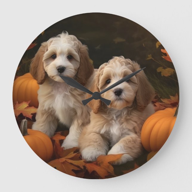 Cockapoo-valp Höstglädje Pumpa  Stor Klocka (Framsida)