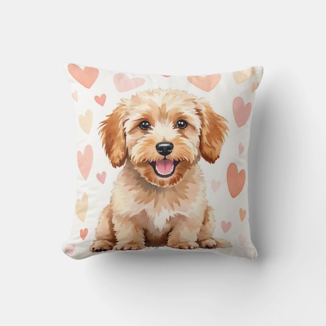 Cockapoo Vattenfärg Hjärtmönster Konst Kudde (Framsida)