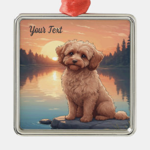 Cockapoo vid sjö julgransprydnad metall