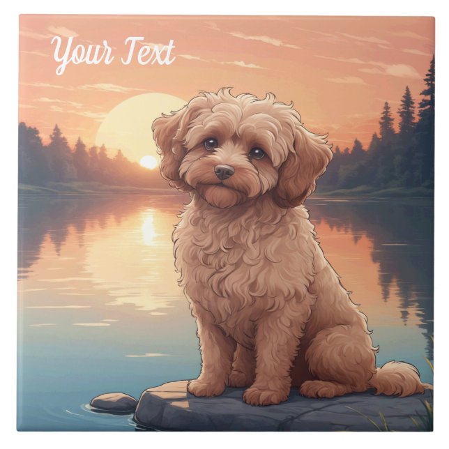 Cockapoo vid sjö kakelplatta (Framsidan)
