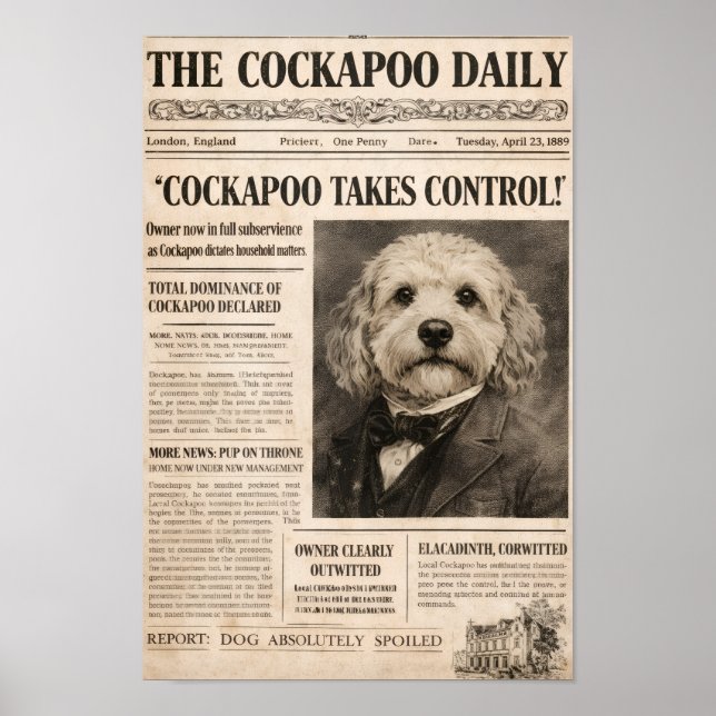 Cockapoo Vintage Tidningsaffisch Hund Väggkonst (Framsidan)
