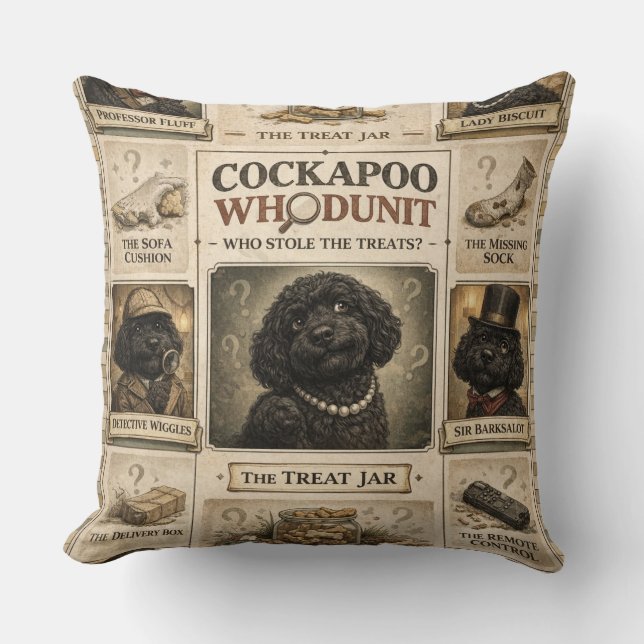 Cockapoo Whodunit cushion | Funny Dog Gift Kudde (Framsida)