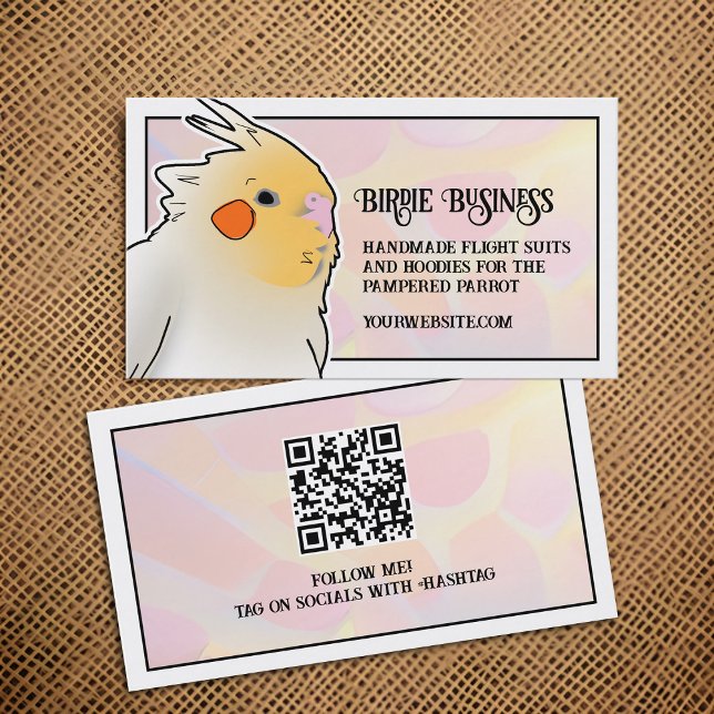 Cockatiel Bird Breeder Parrot Leksak Social Media  Visitkort (Cute cockatiel business cards with QR code)
