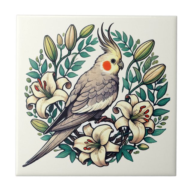 Cockatiel Bird Illustration Kakelplatta (Framsidan)