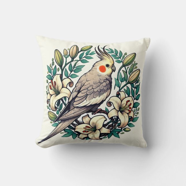 Cockatiel Bird Illustration Kudde (Framsida)