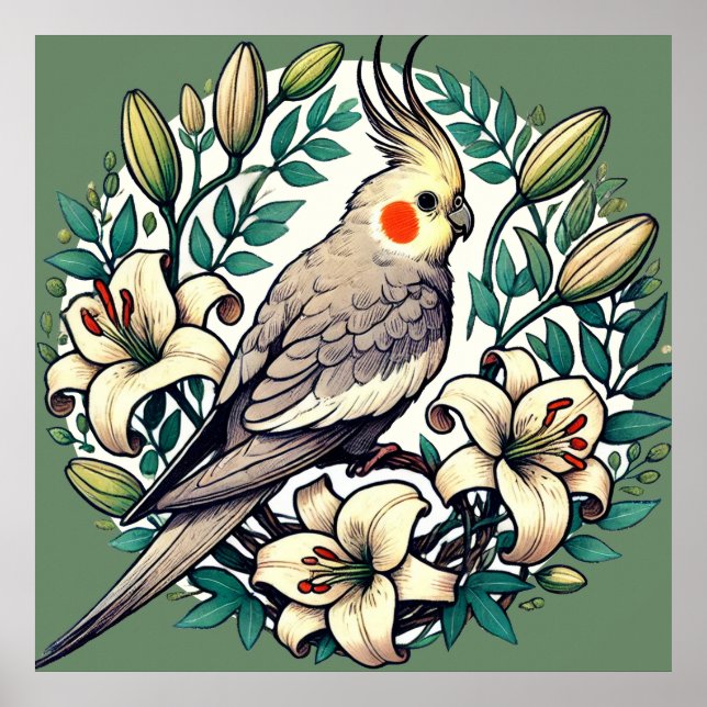 Cockatiel Bird Illustration Poster (Framsidan)