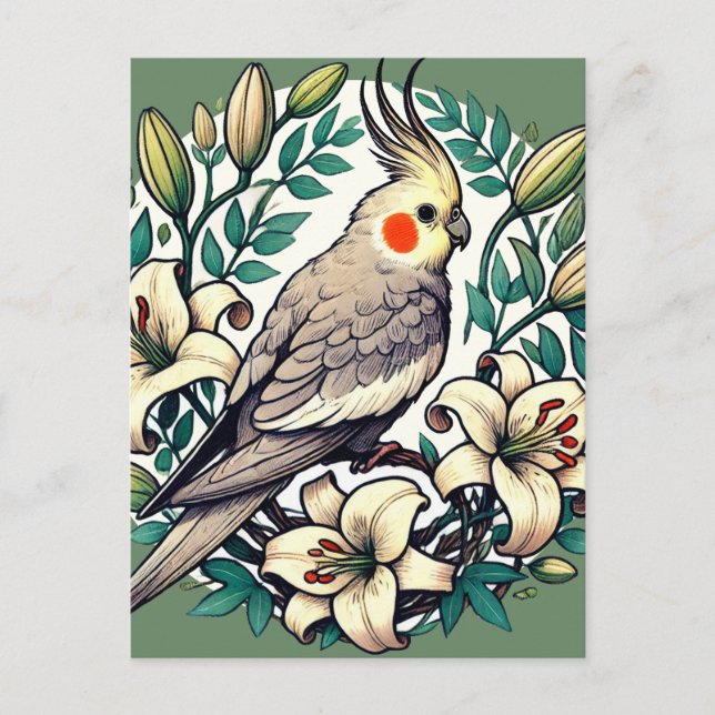 Cockatiel Bird Illustration Vykort (Framsida)