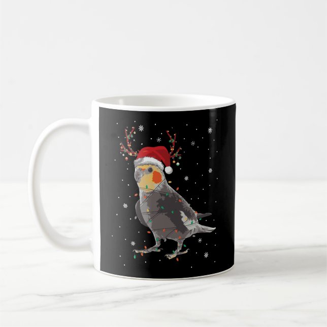 Cockatiel Bird julrener Santa Ljus Roligt Kaffemugg (Vänster)