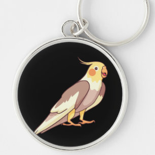 Cockatiel Bird Parrot Rund Silverfärgad Nyckelring