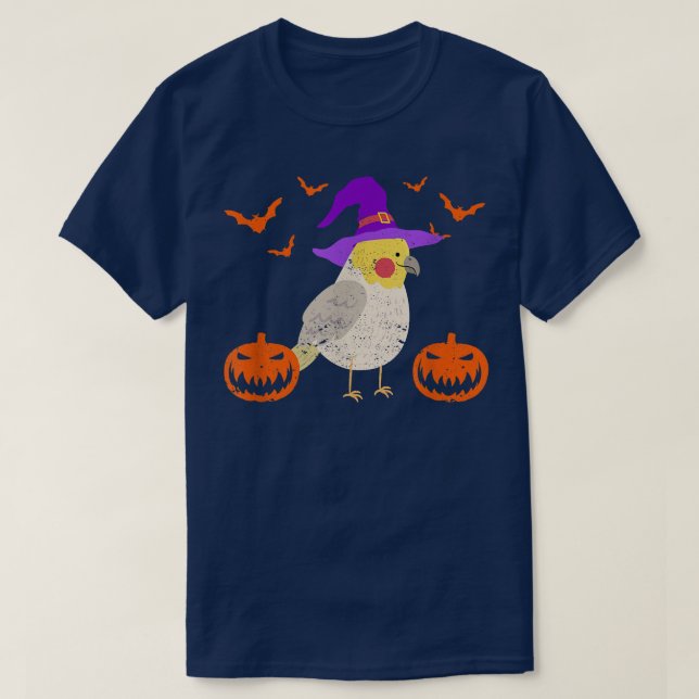 Cockatiel Bird Witch Hat Funny Halloween Animal Lo T Shirt (Design framsida)