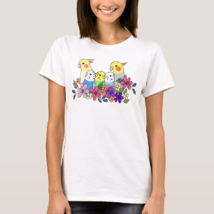 Cockatiel Budgie Parakeet med blommfågel T Shirt