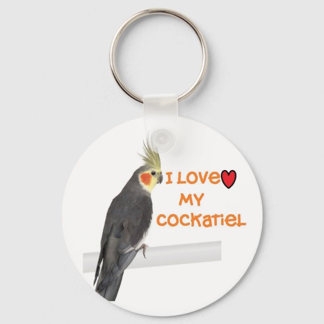 Cockatiel Keychain "I kärlek my cockatiel" Nyckelring (Framsida)