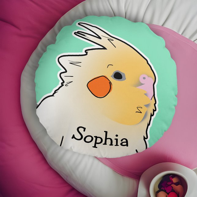 Cockatiel Kids Pet Bird Bedroom Decor Cute Grönt Rund Kudde (Cockatiel kids' personalized pet bird pillow)