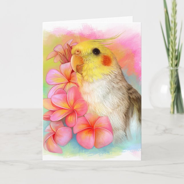 Cockatiel med frangipanien kort (Framsida)