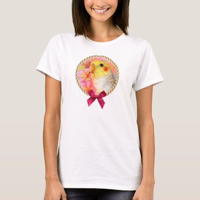 Cockatiel med frangipanien t-shirt (Framsida)
