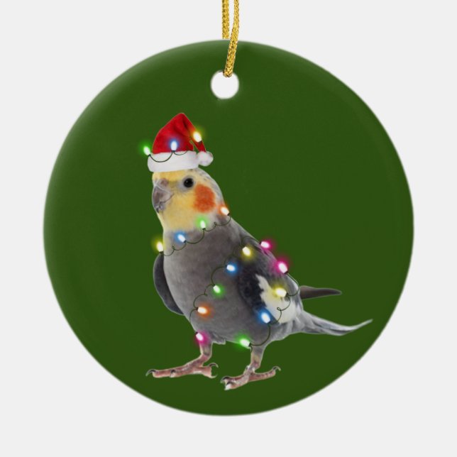 Cockatiel med Hat Ljus jul Julgransprydnad Keramik (Framsidan)