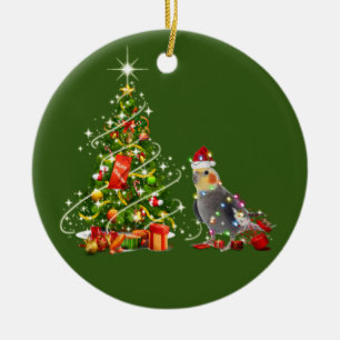 Cockatiel med Hat Scaft jul Julgransprydnad Keramik