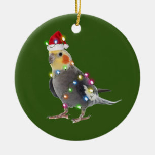 Cockatiel med Hat Scaft jul Julgransprydnad Keramik