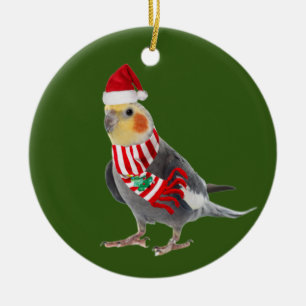 Cockatiel med Hat Scaft jul Julgransprydnad Keramik