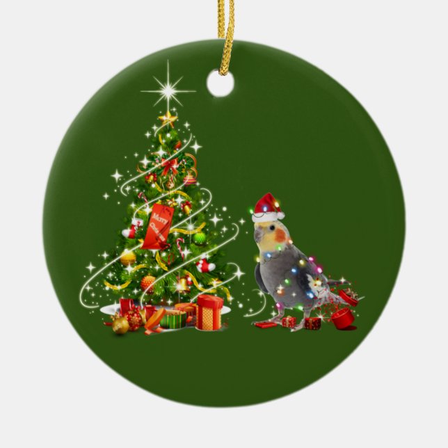 Cockatiel med hög skafts jul julgransprydnad keramik (Framsidan)