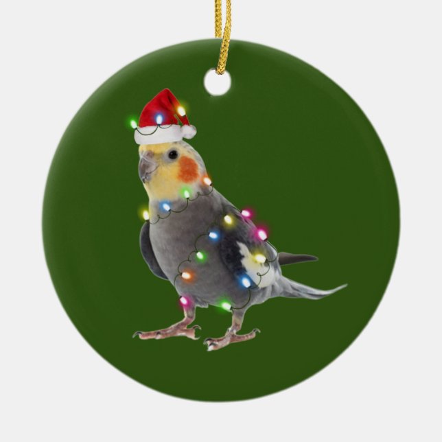 Cockatiel med hög skafts jul julgransprydnad keramik (Framsidan)