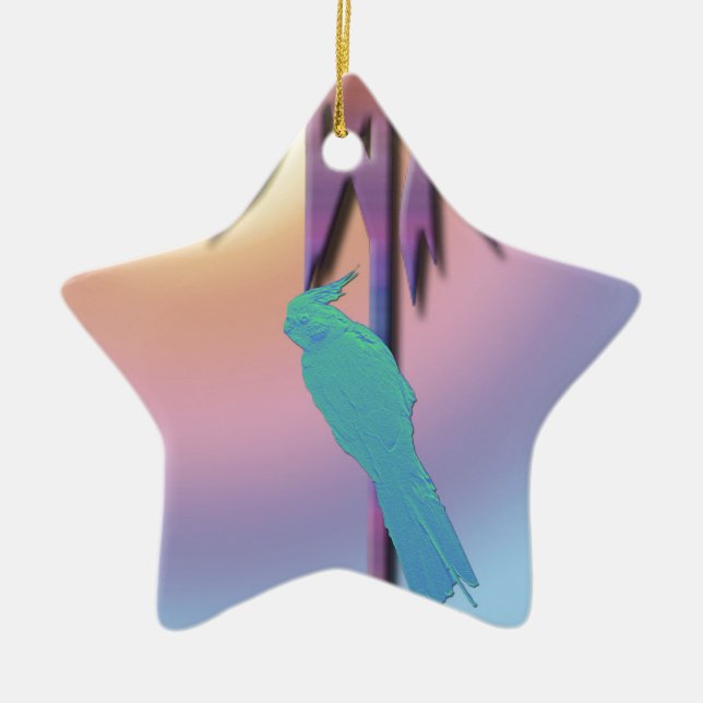 Cockatiel och Handflatan Träd Digital Art Julgransprydnad Keramik (Framsidan)