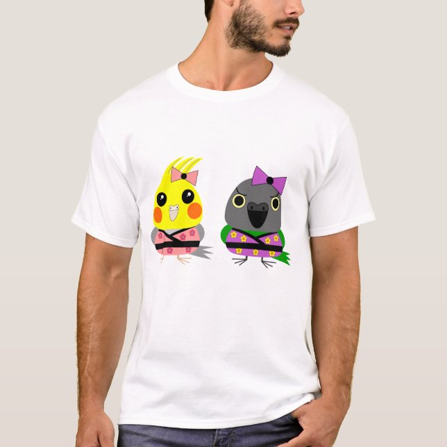 Cockatiel och Senegal papegoja i Kimonos T-shirt (Framsida)