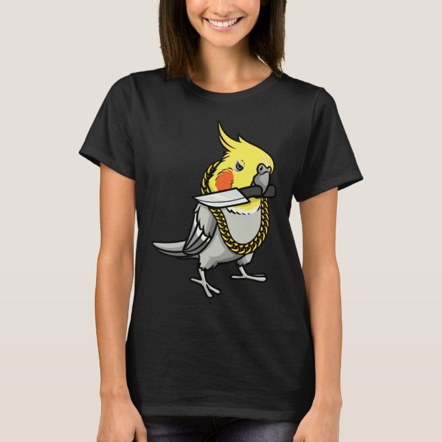 Cockatiel Parrot With Knife T Shirt (Framsida)