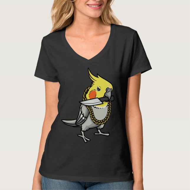 Cockatiel Parrot With Knife T Shirt (Framsida)