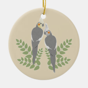 Cockatielen kopplar ihop julgransprydnad keramik