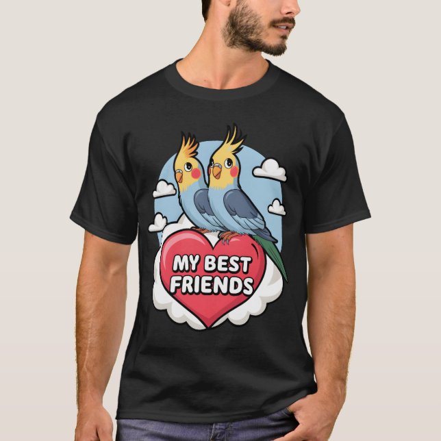 Cockatiels My Best Friends Heart Clouds Design ger T Shirt (Framsida)