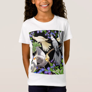 Cockatiels och blommaflickor behandla som ett barn t-shirt