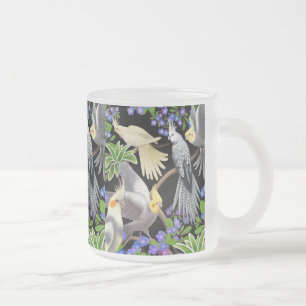 Cockatiels och glömmer mig den Nots muggen Frostad Glasmugg