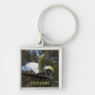 Cockatoo Bird Parrot Spreading Vingar Australien Fyrkantig Silverfärgad Nyckelring
