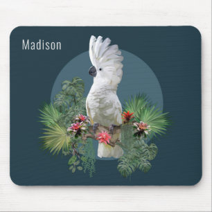 Cockatoo Bird Tropical Flowers Personlig Namn Musmatta