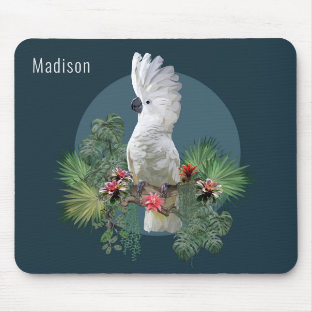 Cockatoo Bird Tropical Flowers Personlig Namn Musmatta (Framsidan)